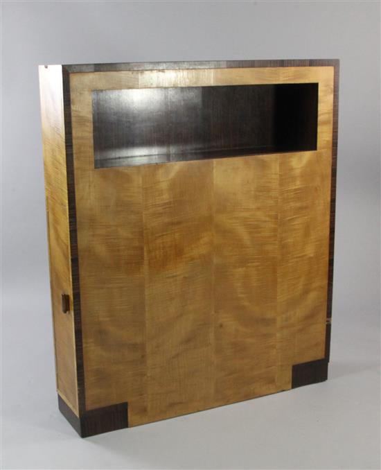 An Art Deco satinwood and Madagascar ebony side cabinet, W.3ft 3in.